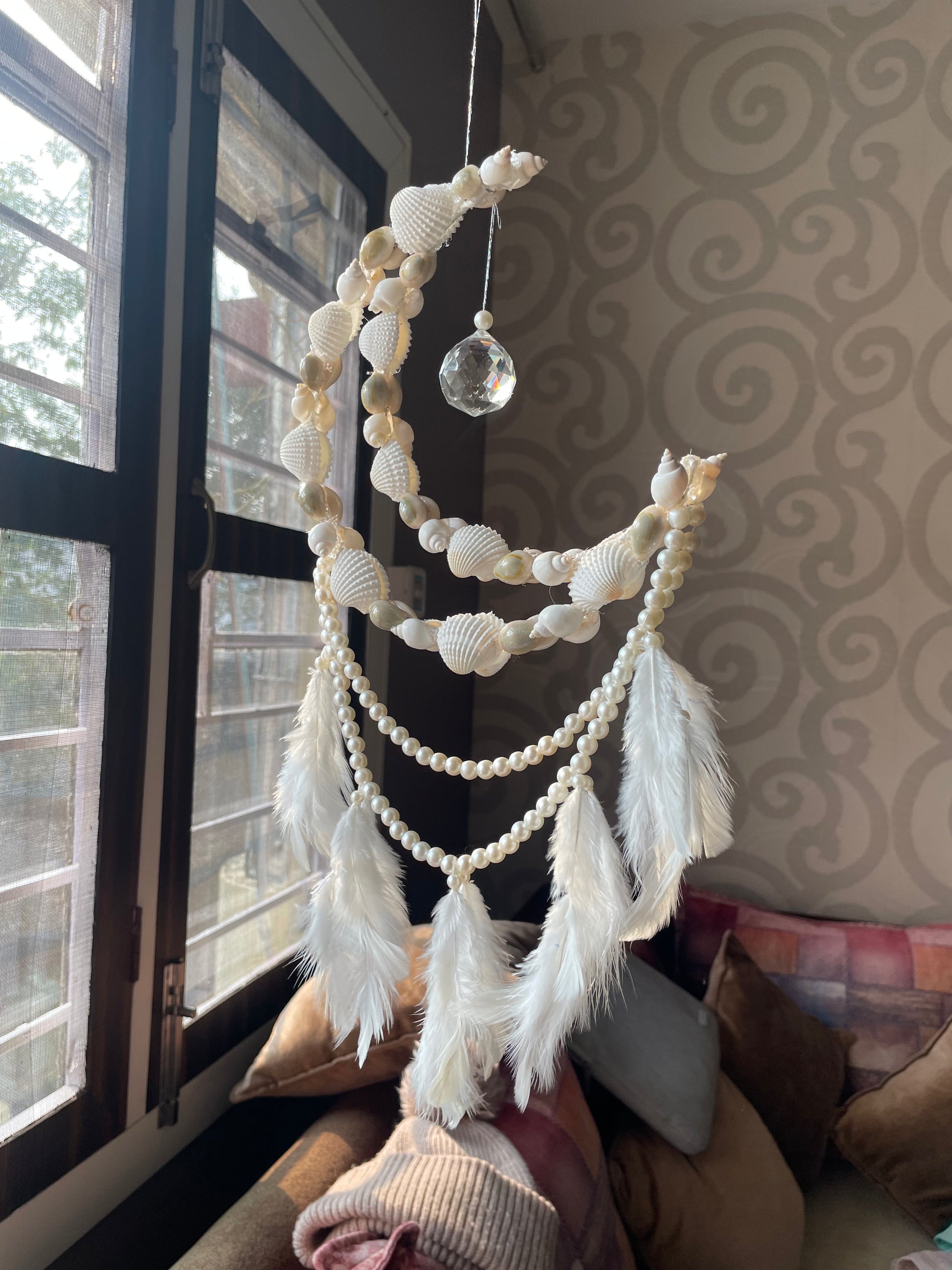 Seashells Large Mooncatcher Wall Hanging - Teal By Tanvi