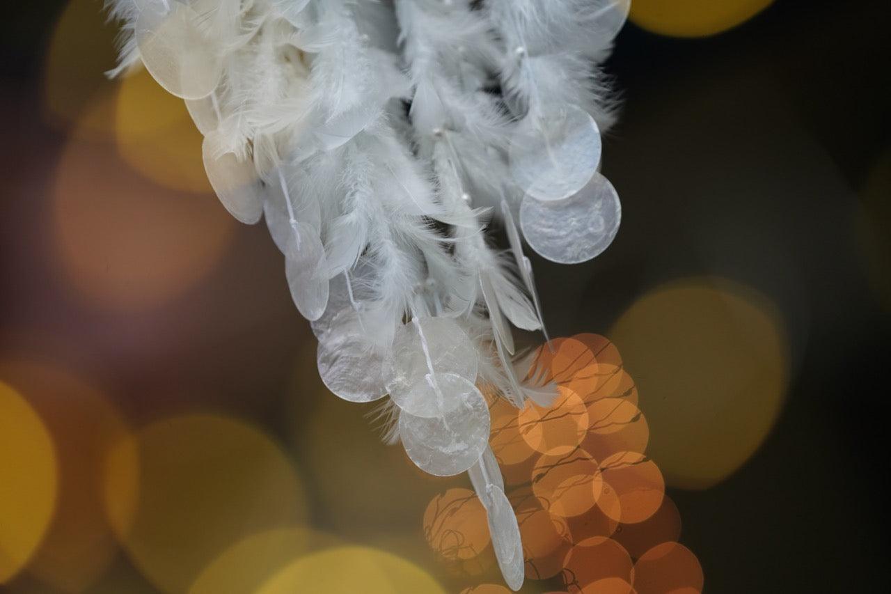 White Crochet Dreamcatcher with Capiz Shells - Teal By Tanvi