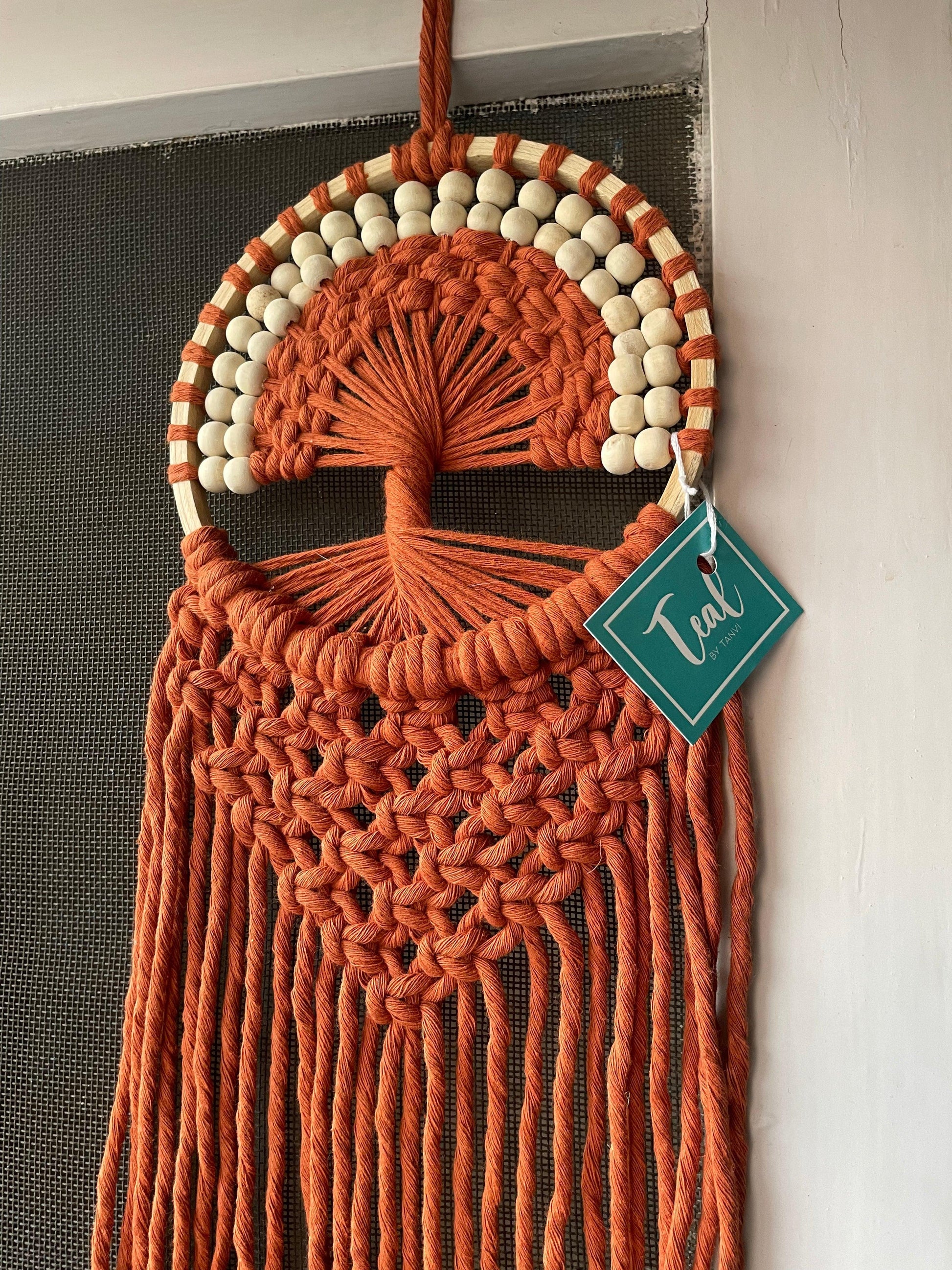 Rusty Orange Macrame Tree of Life - Teal By Tanvi