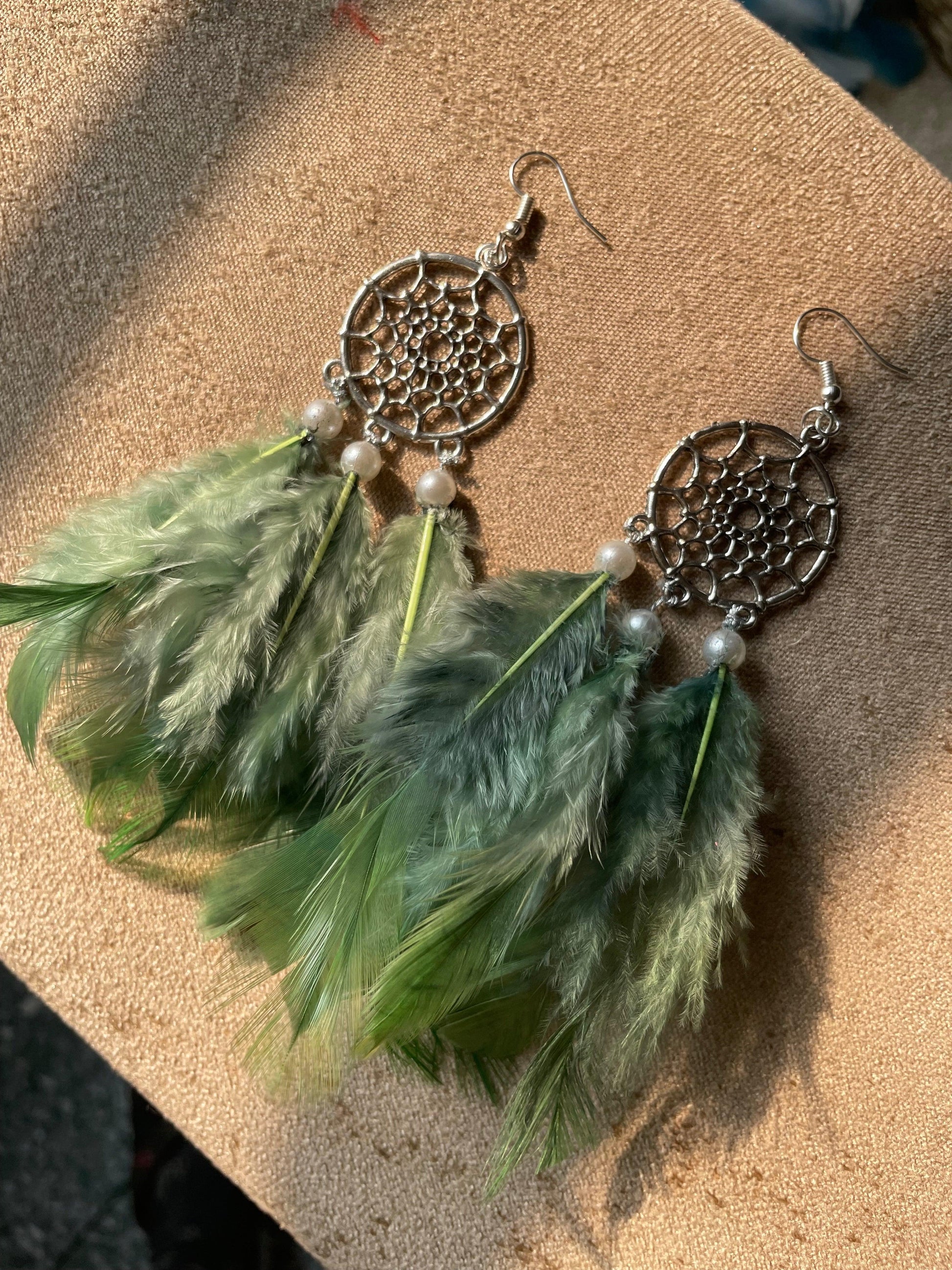 Mehendi Green Bohemian Dreamcatcher Earrings