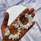 White Sea Shell Pearl Imitation Hoops - Teal By Tanvi