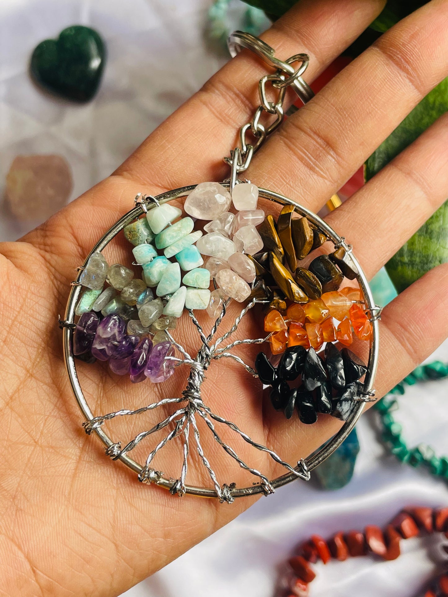 7 Chakras Tree of Life Keychain/Car Hanging - Teal By Tanvi