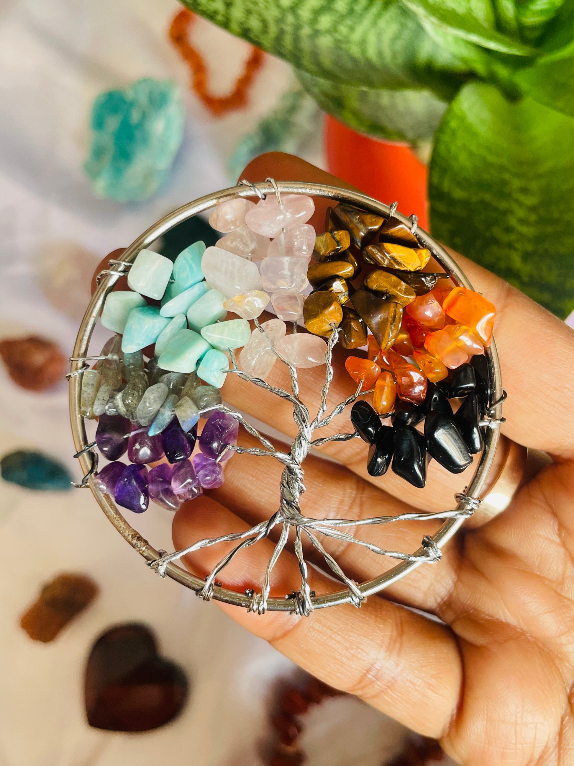 7 Chakras Tree of Life Keychain/Car Hanging - Teal By Tanvi